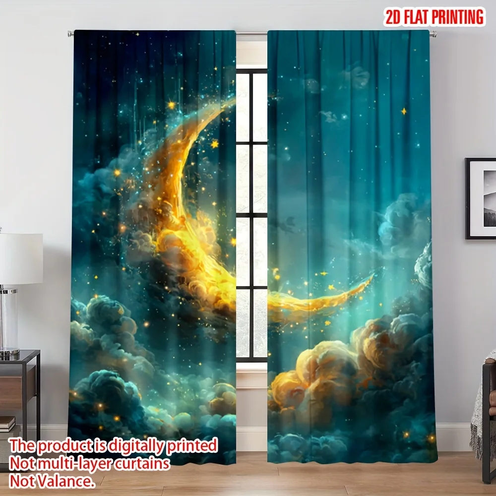 New Moon and Star designs curtains, with rod-mounted installation. Suitable for living rooms, bedrooms, dining rooms and hotels.