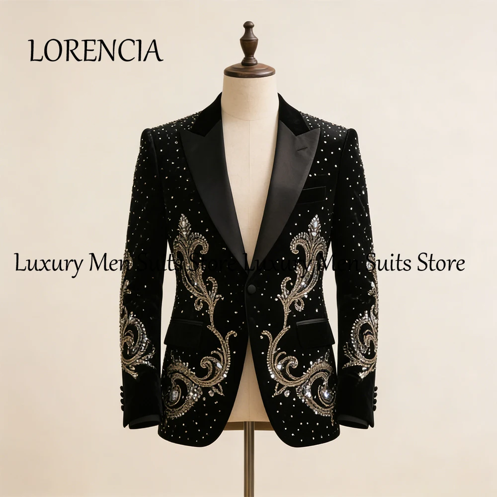 

Блестящие костюмы с кристаллами для мужчин, 2 предмета, облегающий крой, для вечерних мероприятий, свадеб, выпускных, индивидуальный пошив, пиджак и брюки, комплект для мужчин.