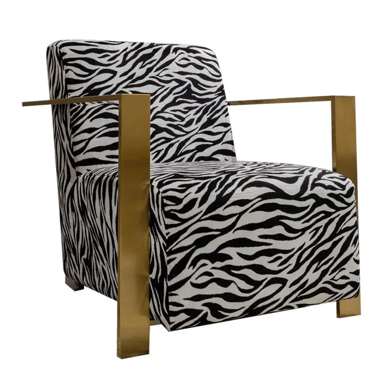 

Single chair light luxury zebra pattern fabric leisure chair stainless steel armrest sofa designer chair