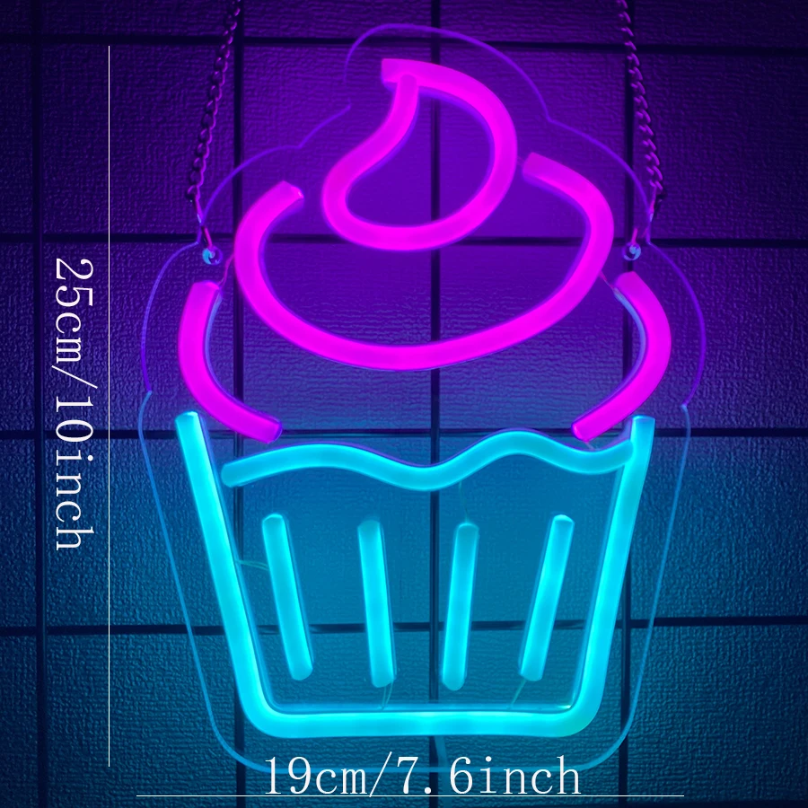 Ice Cream Neon Sign -  LED Light for Ice Cream Shop Wall Decor, USB Powered, Ideal for Business Dessert Store, Bar, Party
