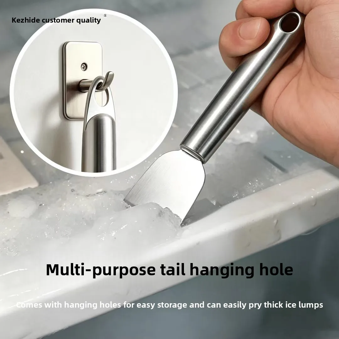 Thickened Stainless Steel Ice Scraper for Freezer and Fridge, Heavy Duty Defrosting Tool with Sturdy Handle, Quick Ice Remova