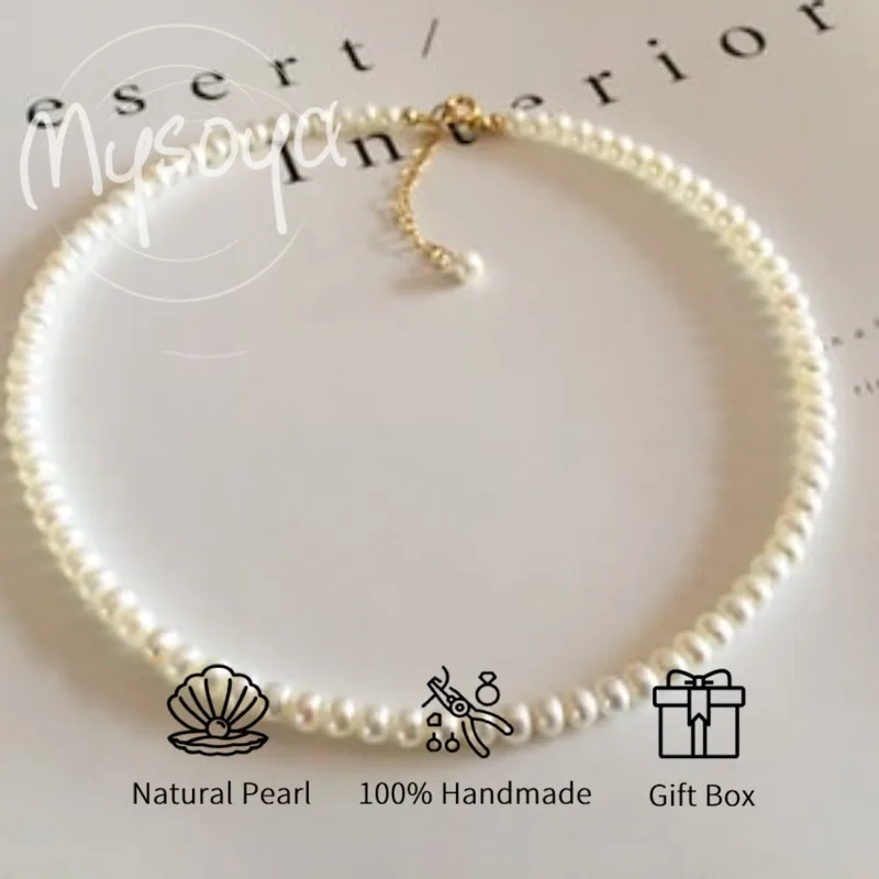 

Ожерелье MYSOYA с белым пресноводным жемчугом 4-5 мм с подарочной коробкой, для нее/Хим, подарок на день рождения/свадьбу/юбилей/Рождество/Новый год