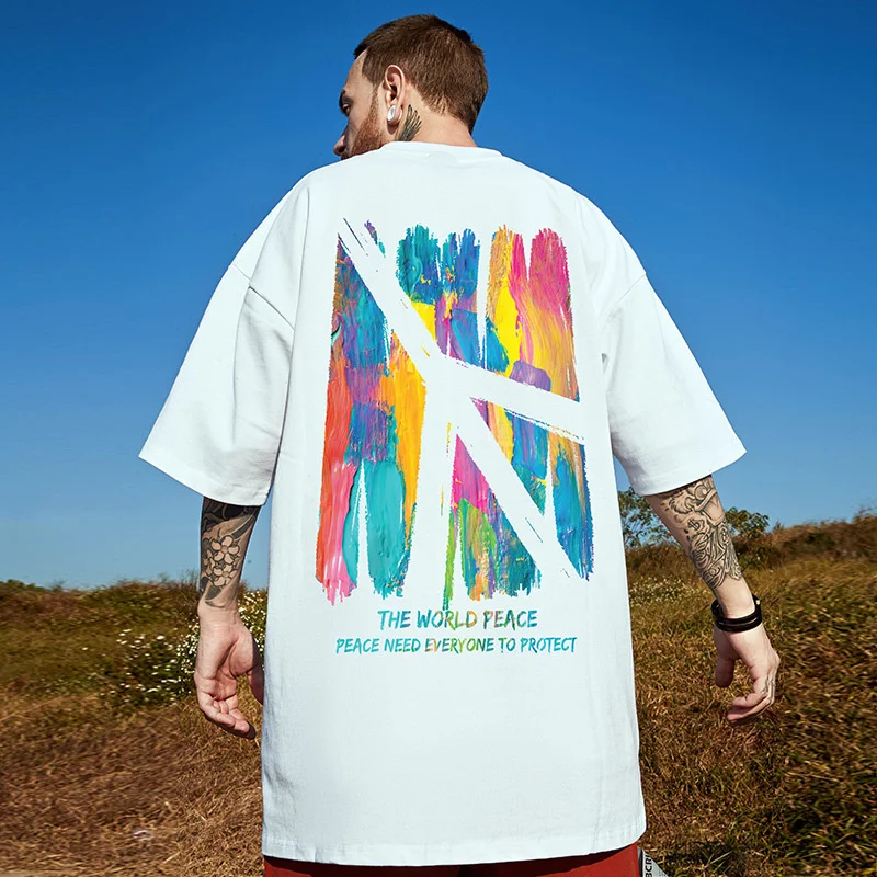 Summer Colorful Graffiti Print Oversized T Shirt For Men Hip Hop Fashion Tshirts 2022 New Short Sleeve Tees Tops y2k clothes