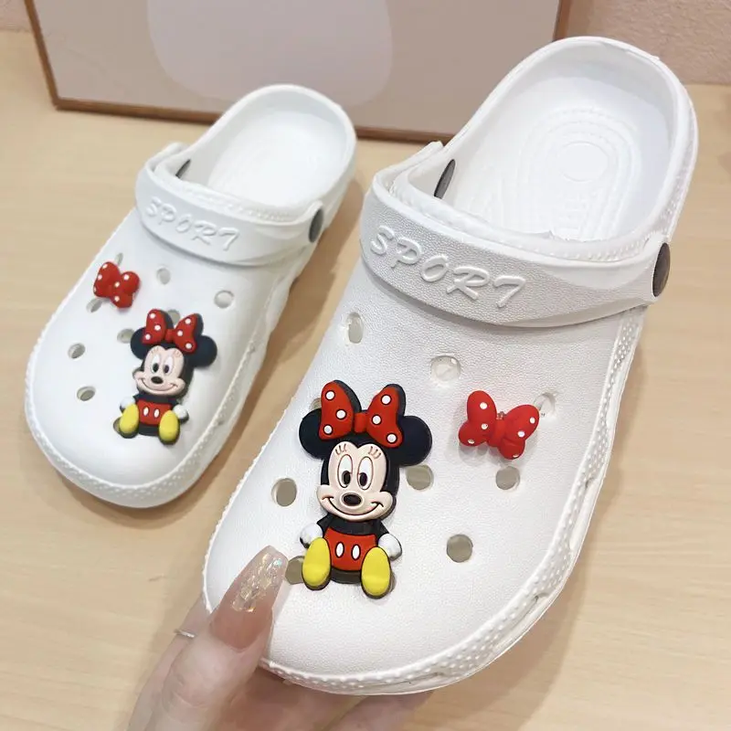 Disney Childrens\' Sandals White Eva Garden Shoes Cartoon Mickey Minnie Mouse Slippers Summer Beach Open Peep Toe Shoes Size 36-4