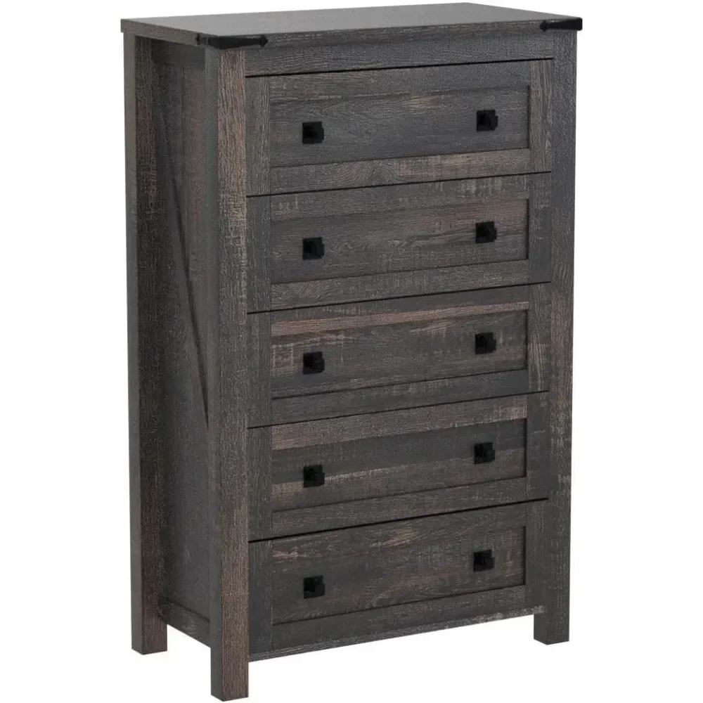 

Farmhouse 5 Drawer, Wood Rustic Tall Chest of Drawers, Dressers Organizer for Bedroom, Living Room, Hallway, Dark Rustic Oak