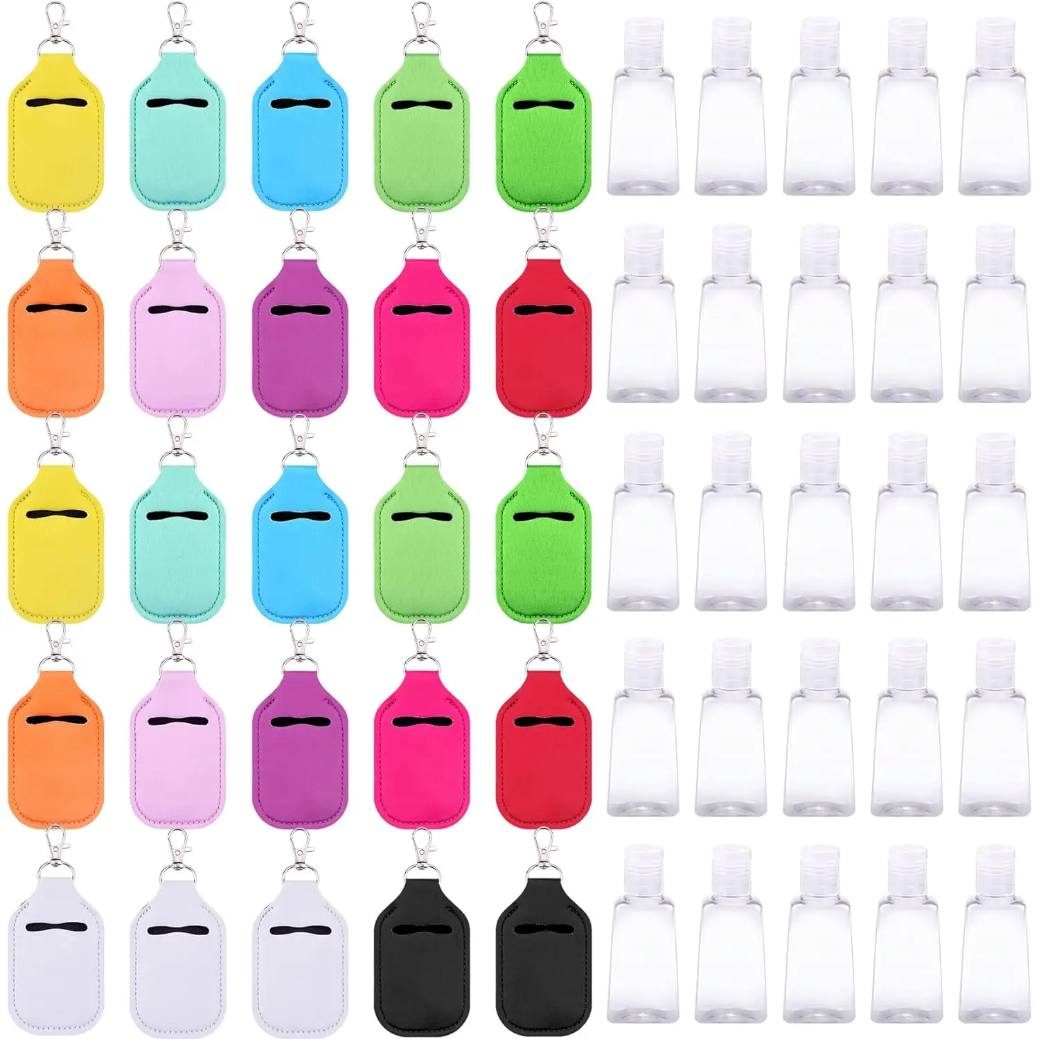 50pcs Empty Travel Size Bottle Hand Sanitizer Holders Set  25 Hand Sanitizer Holders 25 Flip Cap Reusable Hand Sanitizer Bottles