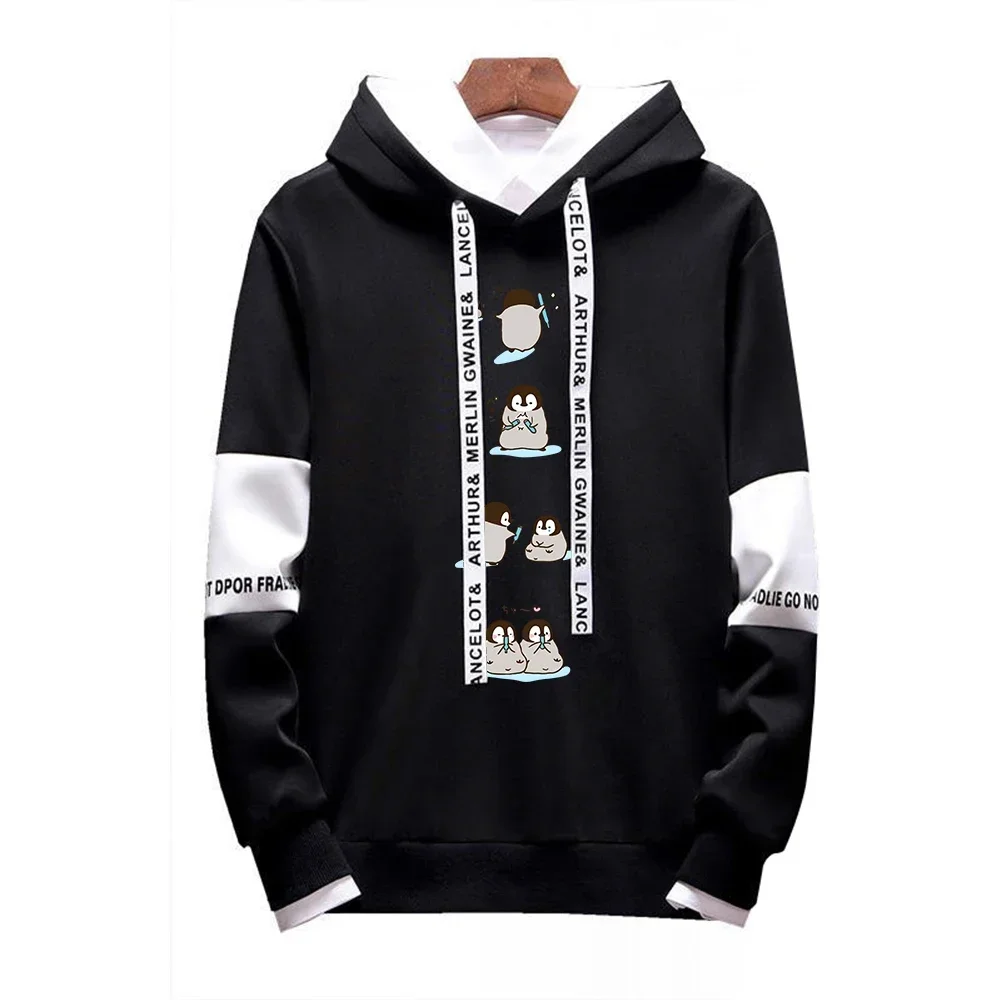 

Men's Hooded Tracksuit Cute Penguin Print Sweatshirt for Male Stitching Color Hoodies Man Sportwear Leisure Streetwear Clothe