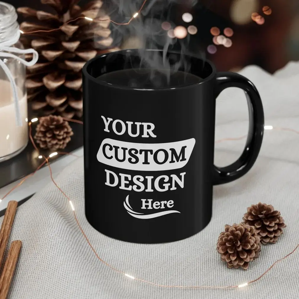 

DIY family photos black ceramic mug 11oz/325ml custom company logo cup