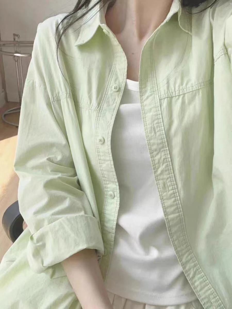 Solid Color Long Sleeve Shirt Jacket for Women 100% Cotton Single Breasted Button Shirts Woman 2026 Spring Loose Fit Casual Tops