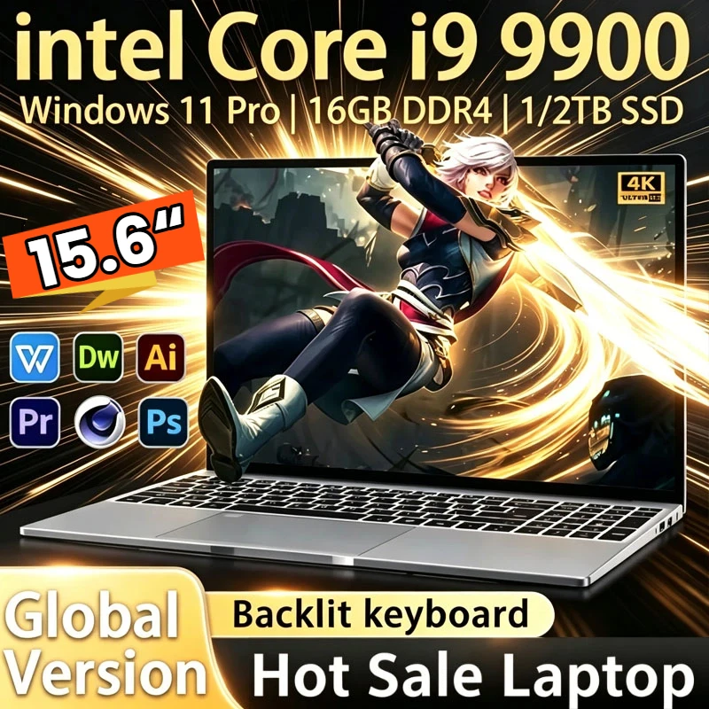 2026 Gaming 15.6' Laptop Intel Core I9 9900 Computer 16GB RAM 1TB 2TB 1920*1080 Fingerprint Unlock Backlit Laptops Windows 11