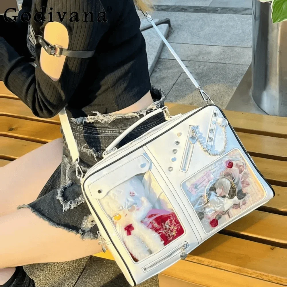 

Students Cute Transparent Black Itabag Fashionable Backpack Schoolbag Crossbody Bag Casual Handbags