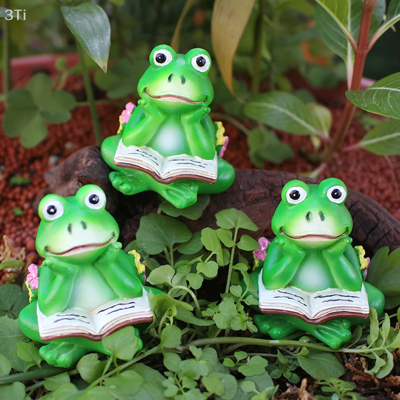 Estatuas de rana de lectura para exteriores, figurita de rana de resina para césped y jardín, paisaje en miniatura, decoración de escritorio para el hogar, 3 uds.