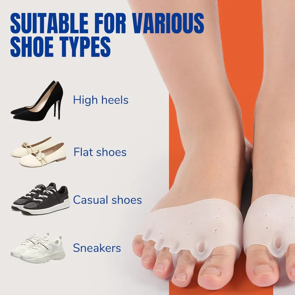 4 pair Forefoot Pads Toe Separator Cushion Pad Silicone Pain Relief Shoes Insoles Toe Hallux Valgus Corrector Gel Pads Foot Care