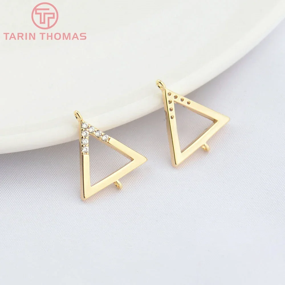 (4780) 6PCS 12x14MM 24K Gold Color Brass with Zircon Triangle 2Hole Pendants High Quality DIY Jewelry Making Findings Wholesale