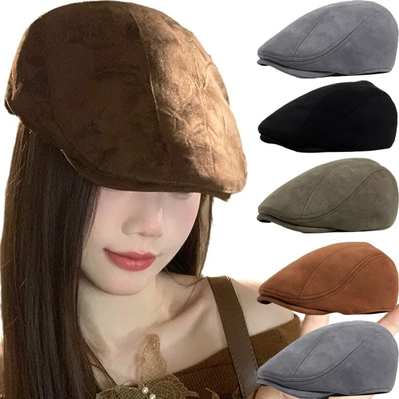 Fashion Suede Autumn Winter Beret Vintage for Men Women Newsboy Hat Casual Flat Visor Cap Berets Head Circum Ference 54-58cm