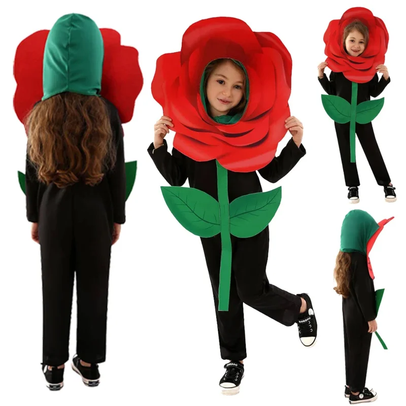 

Rose Flower Cosplay Kids Boys Girls Fantasy Christmas Campus Stage Performance Costume Disguise Child Roleplay Fantasia Outfits