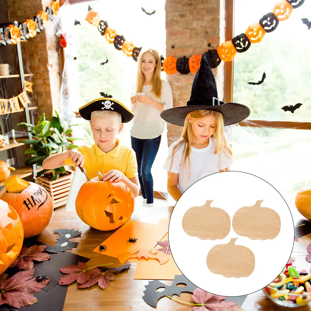 3 قطع من ألواح تزيين على شكل يقطين، ملصق خشبي غير مكتمل، قرع فارغ للأطفال #2