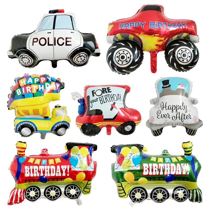 

1PC Cartoon Car Balloons Fire Truck Train Foil Balloon Police Car School Bus Vehicles Balloons for Child Birthday Party Supplies