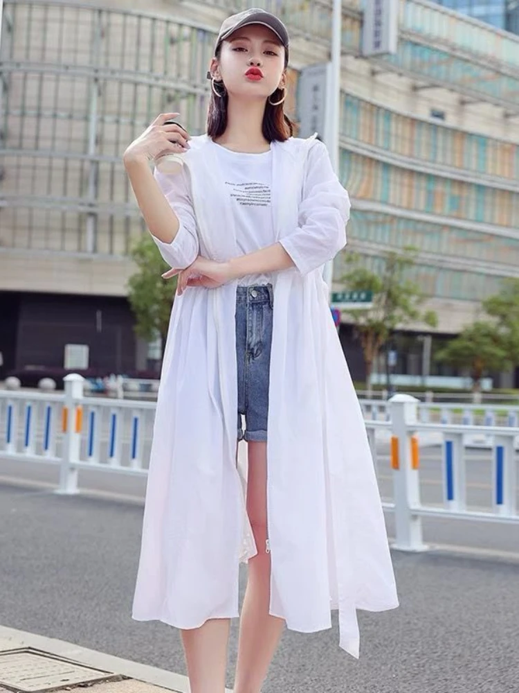 Women Clothing 2024 Women\'s Ultra-thin Windbreaker Mid-length Summer Sun Protection Clothes Coat Trend Korean Anti-UV Sun Cloak
