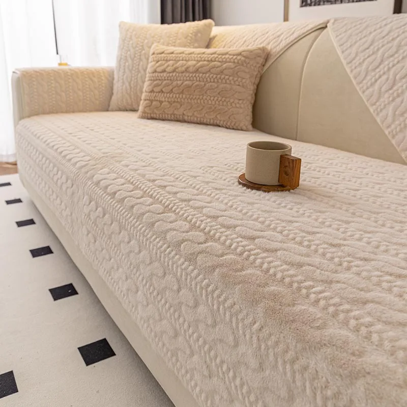 

Зимняя толстая белая плюшевая подушка для дивана, теплый мягкий коврик для сиденья, противоскользящий L-образный чехол для дивана, тканевое полотенце, спинка, украшение для дома M024