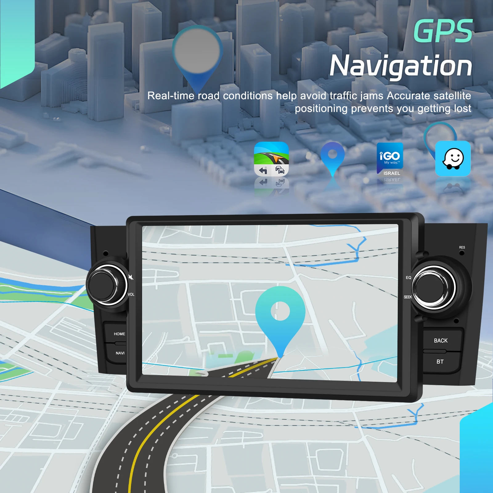 Podofo 9-Zoll Carplay 2Din Autoradio für Fiat Punto 2005-2009 Linea 2007-2011 Android Auto Multimedia-Player GPS-Navigation WiFi FM/RDS DSP – Detail 8