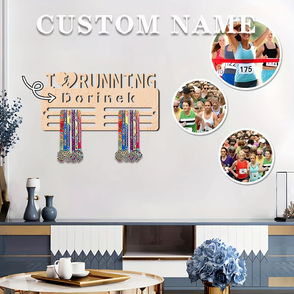 1pc Custom Wooden Run Medal Hanger, Personalized Medal Display Rack for Athletes,Ideal Gift for Family Friends