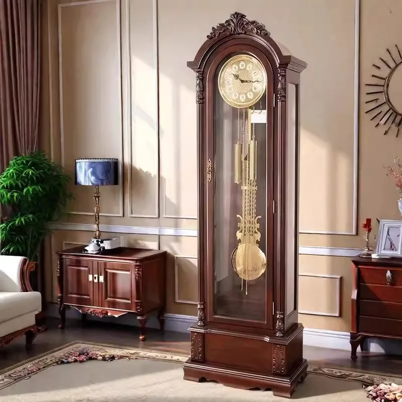 Living room high-end light luxury floor clock American retro solid wood vertical seat clock mechanical standing clock
