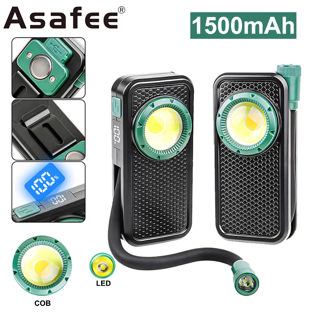 

Asafee W12 800 Lumens COB Work Light with Magnet Clip Multi-functional Car Repair Lamp Flexible Tube Lights Rechargeable torch
