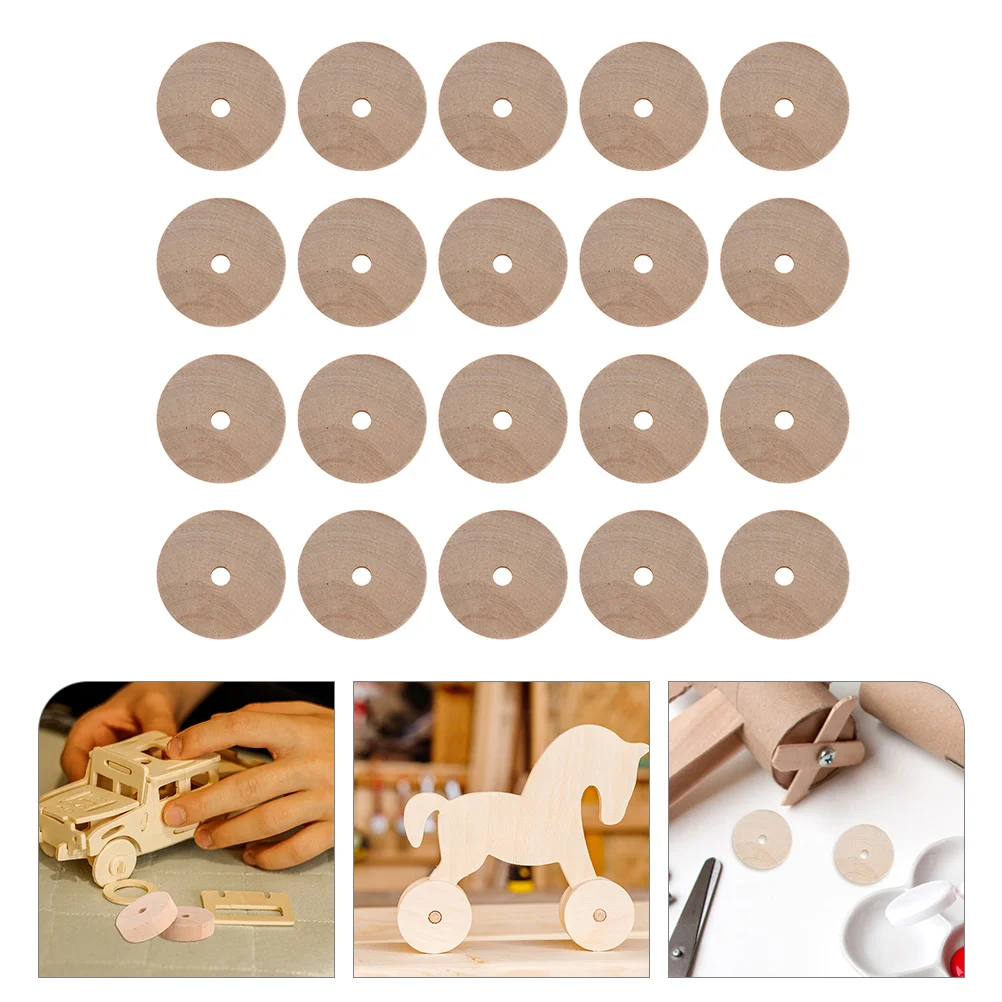 30 Pcs Log Wheel Kids Wooden Wheels Toy Cars Model Crafts Tires Small Miniature