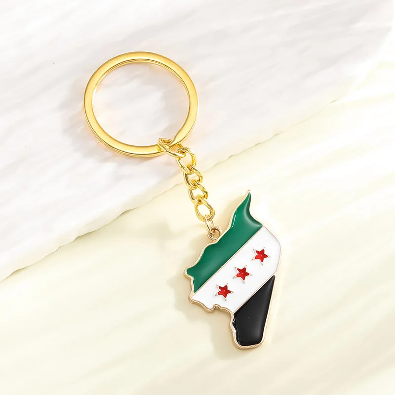 Stainless Steel Syria Map Pendant Keychain For Men Women Gold Color Syrians Map Keyring Ethnic Backpack mobile phone decoration