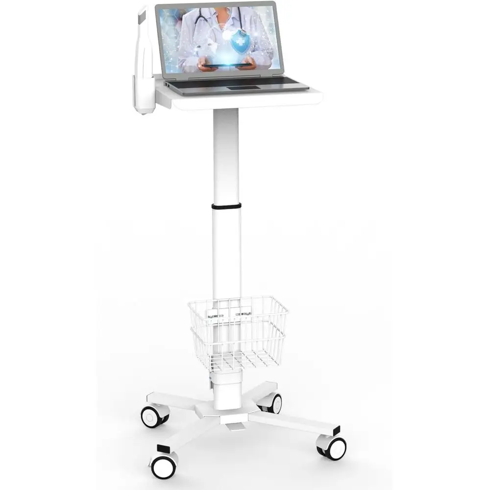 

Медицинская тележка-стойка MB-C05 для ноутбука с колесами, держателем для орального сканера и корзиной для хранения | Регулируемый по высоте передвижной лабораторный стол