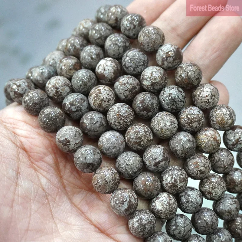 Smooth Brown Snowflake Obsidian Round Beads DIY Bracelet Necklace Natural Stone for Jewelry Making 15