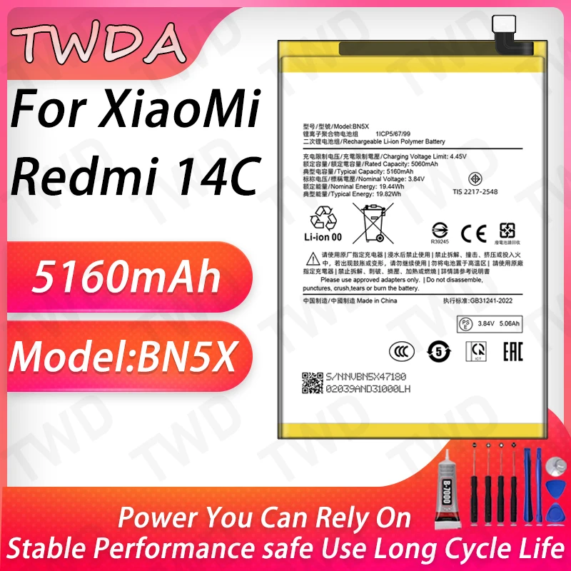 

BN5X Battery 5160mAh For XiaoMi Redmi 14C Batteries New High Quanlity+Free Tools