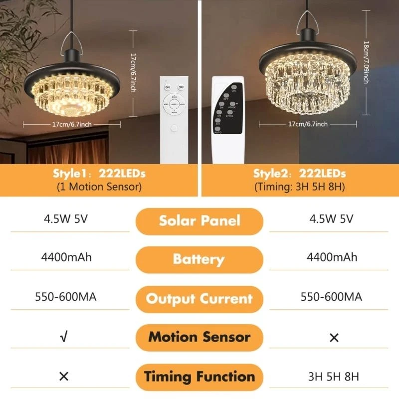 Solar Crystal Chandelier Outdoor Light Weatherproof ABS Acrylic Design Auto Dimming for Garden Patio Decoration
