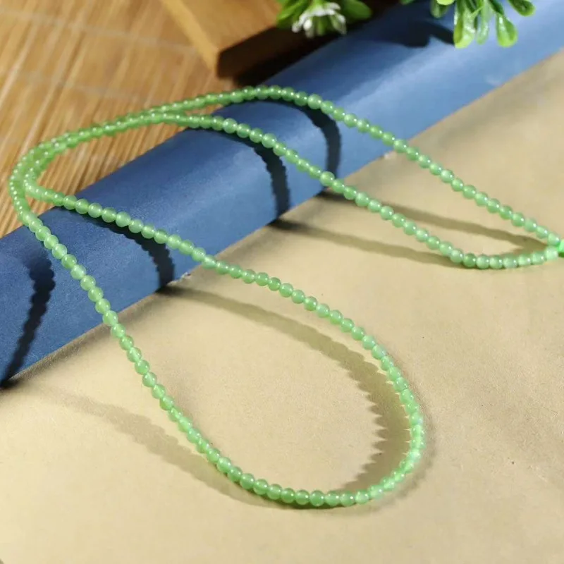 Natural Hetian Russian Old Material Green Multi-Circle Bead Jade Crafts Necklace