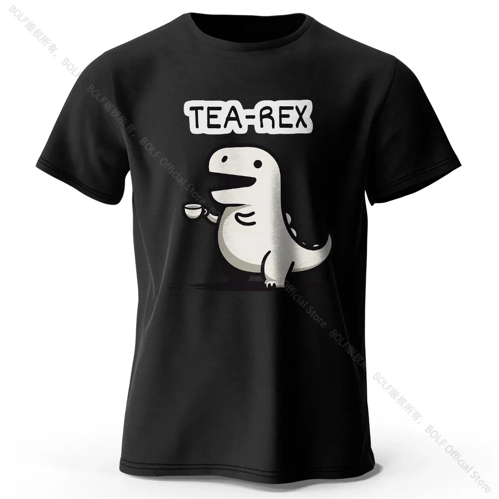 Men's Tea Rex Dinosaur Printed Cotton Loose T-shirt, Soft and Breathable Round Neck, Neutral and Fun Style