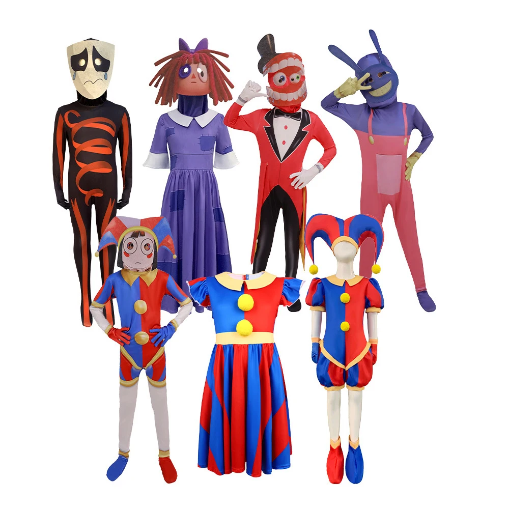 

Circus Clown Tight Onesie Costume Pomni Performance Suit Halloween Pamni Milk Silk Tightening Overall Outfit for Parties