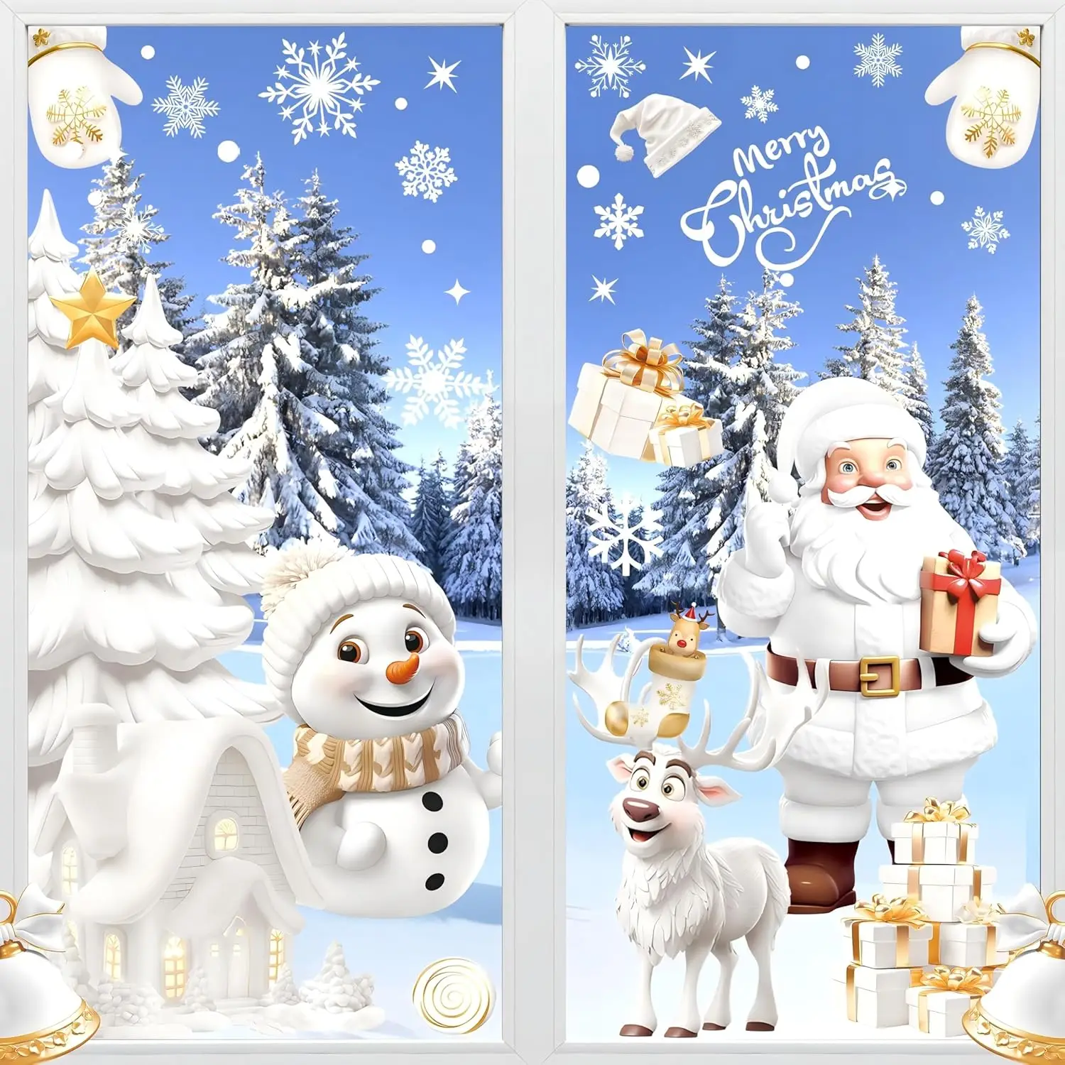 Static Cling Christmas Window Decals White Snowman Tree Design for Glass Door Holiday Home Office Decoration