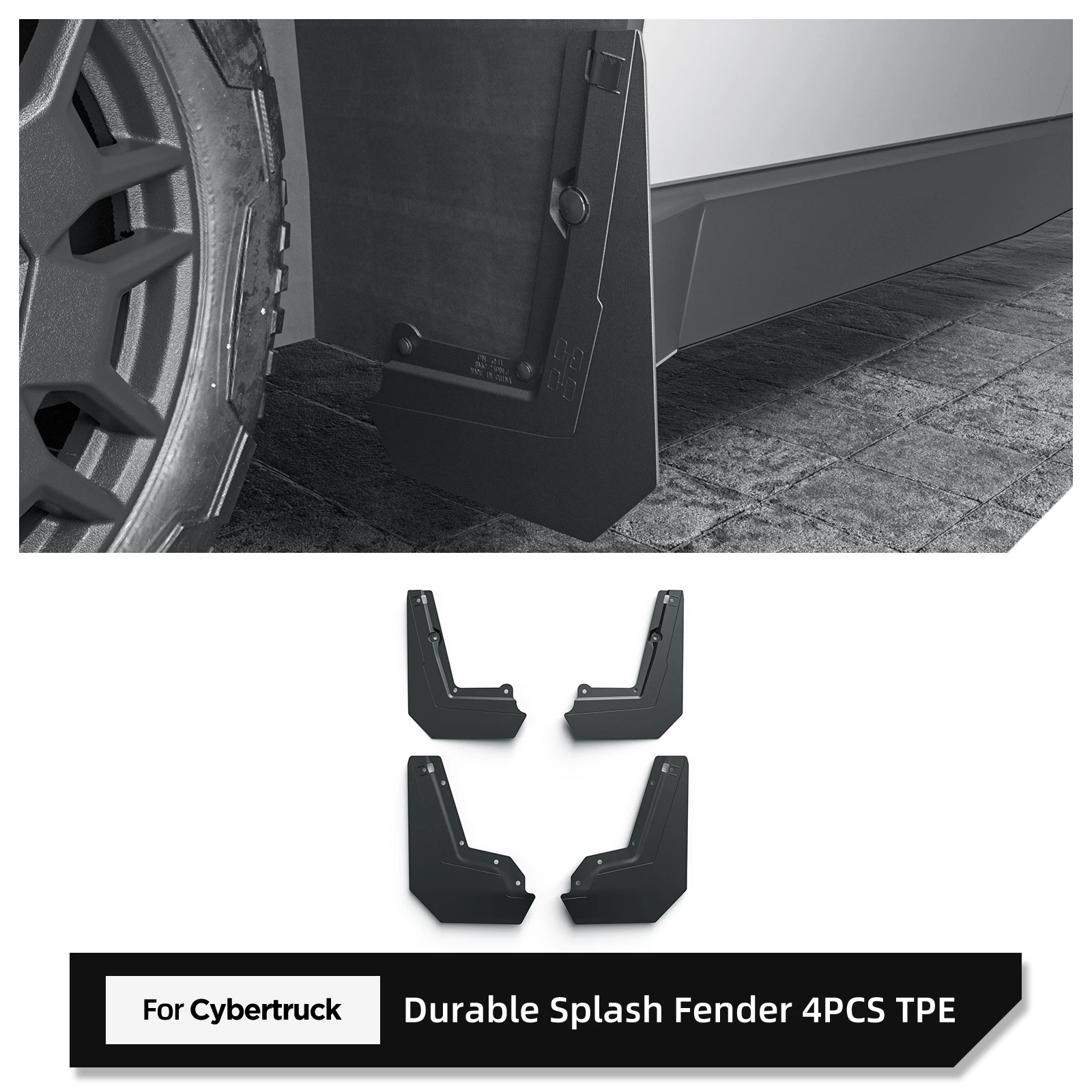 

Комплект брызговиков (4 шт.) для задних колес Tesla Cybertruck 2024-2025: аксессуары для модификации автомобиля, защита от брызг и грязи