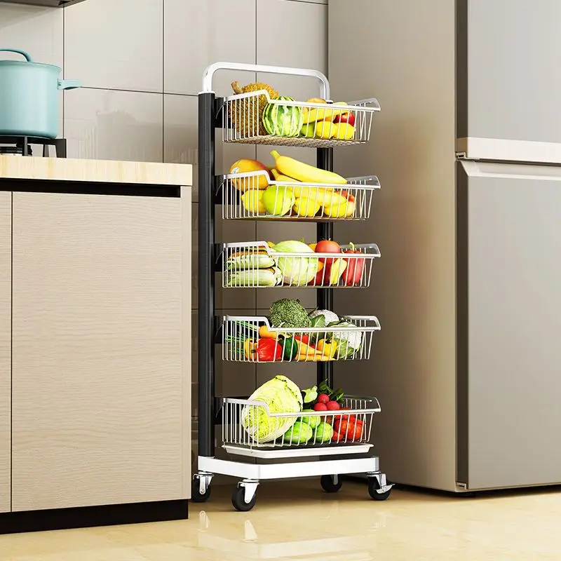 

Kitchen vegetable basket, space aluminum rack, floor-to-ceiling multi-layer household removable trolley, fruit and vegetable sto