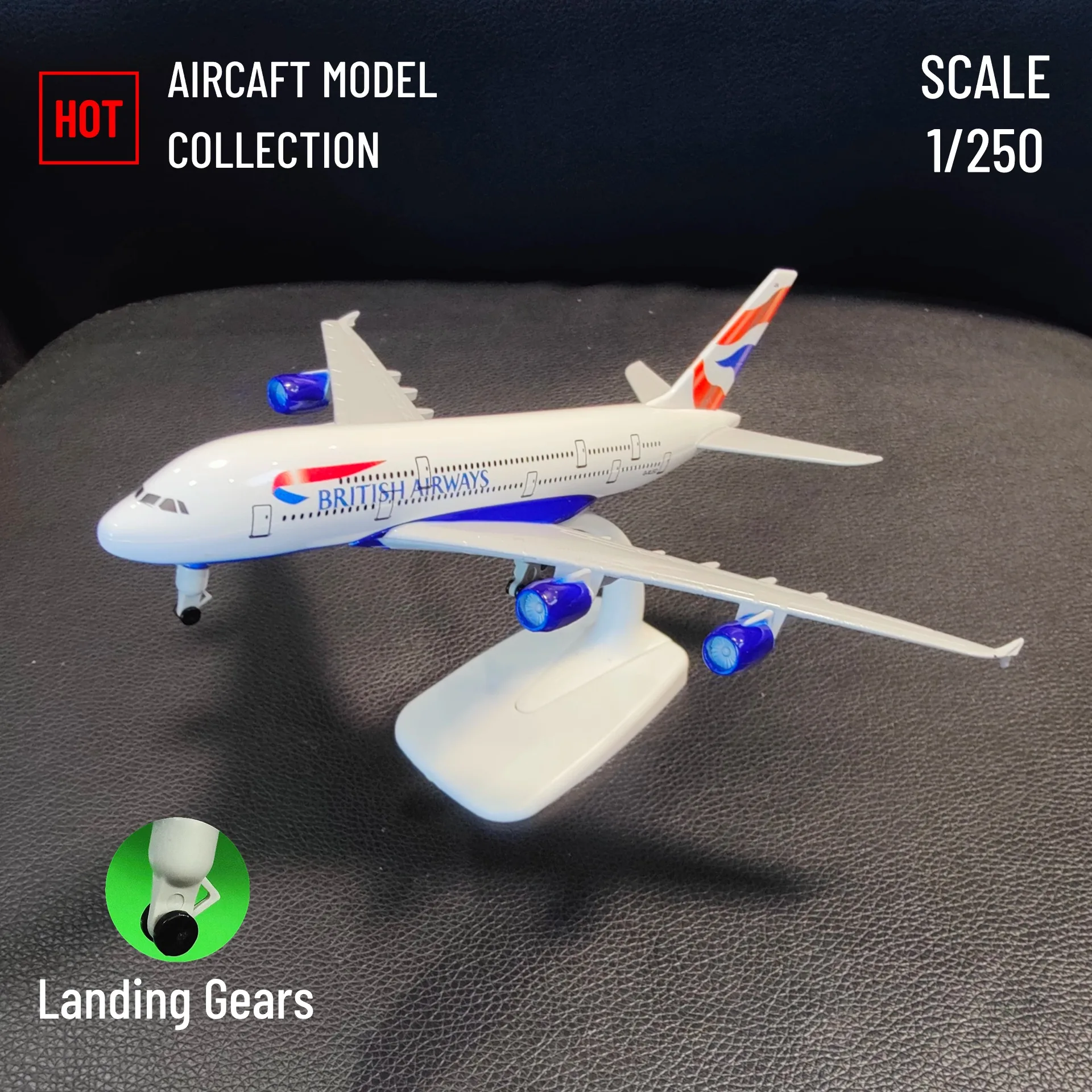 Scale 1:250 Metal Aviation Replica 20cm, Birtish A380 Aircraft Model Airplane Miniature, Xmas Gift Kids Fidget Toys for Boys