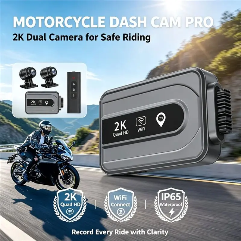 2K Motorcycle DVR Full Body Waterproof Moto Wifi GPS Dash Cam Front Rear Driving Video Recorder Motorcycle Camera Black Box