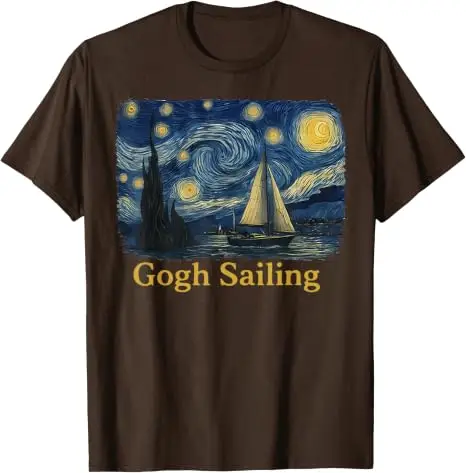 Gogh Segeln Matrose Segelboot Van Gogh Bootsfahrt Sternennacht T-Shirt Y2k Bootsfahrt Urlaub T-Shirt Humor Kunst Outdoor Ästhetisches Oberteil – Detail 8