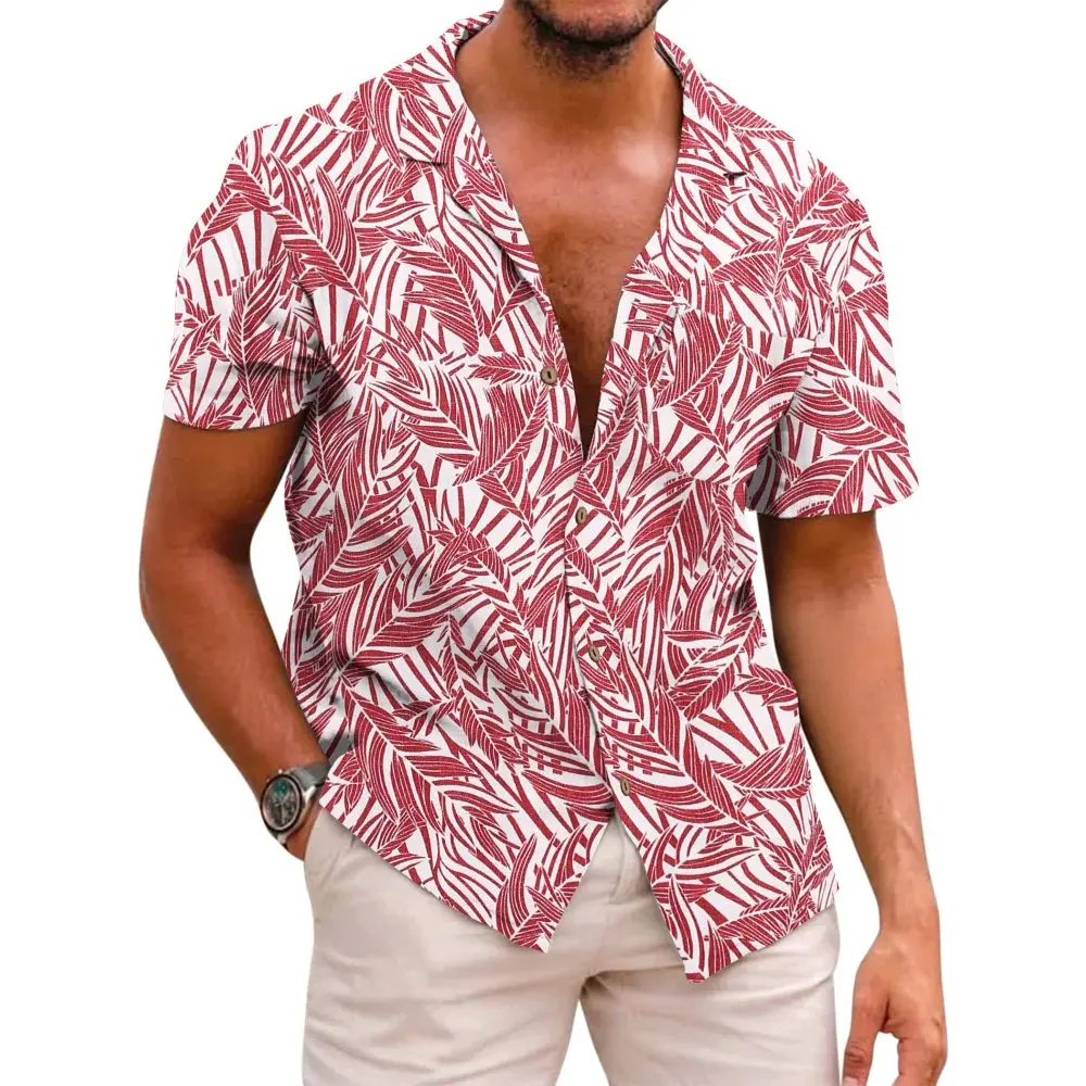 Hawaiian Shirt for Men Shirts Tropical Plants 3D Print Beach Summer Button Shirt Men's Vacation Breathable Short Sleeved Shirt