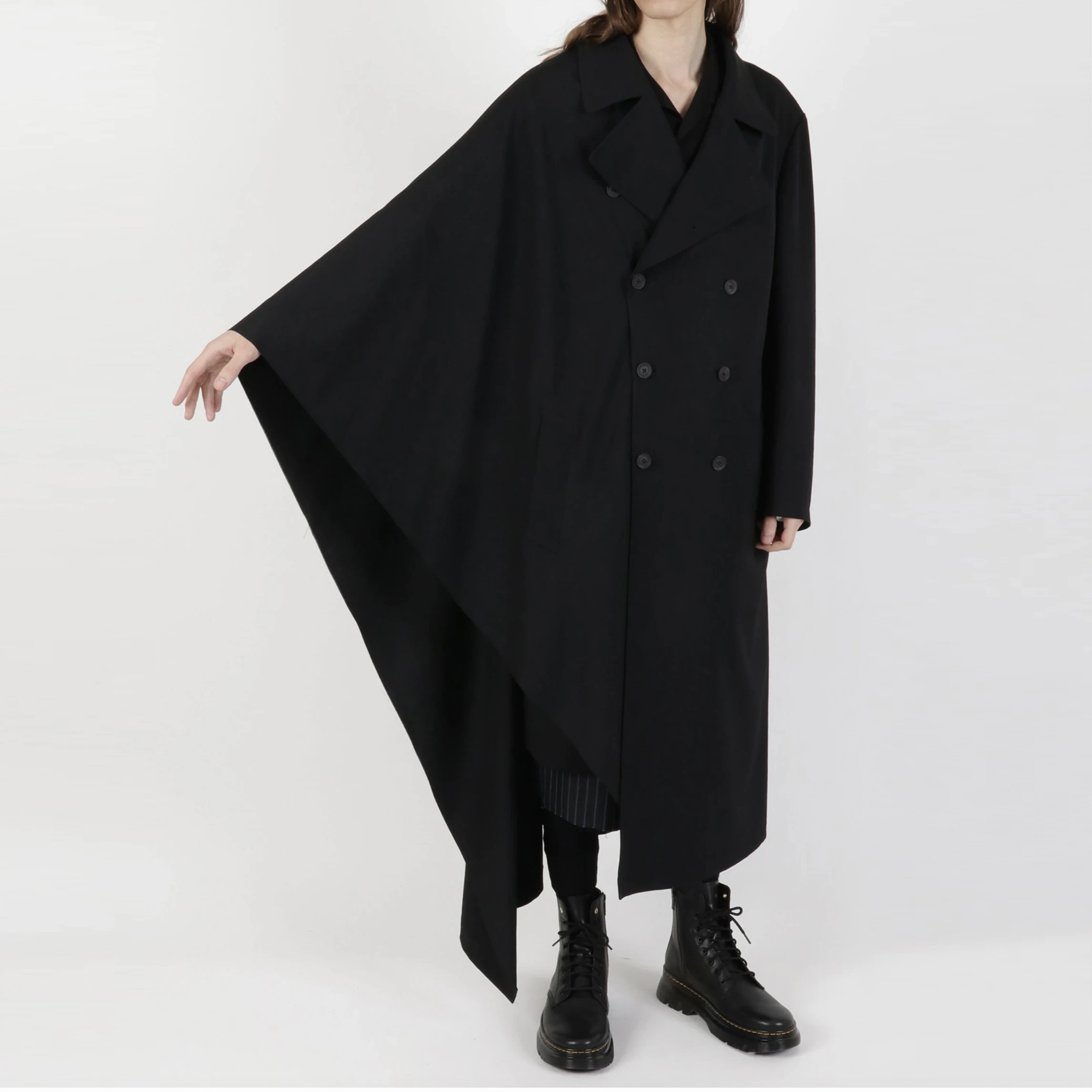 

YOJI OOAK COAT Double breasted Single Side Large Cape Wool Coat Loose Coat Medium length Windbreaker