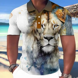 Animal Polo T-Shirts For Men 3d Lion&Bear Print Street Designer Short Sleeve Top Tee Fierce Beast Men'S Clothing Oversized Shirt