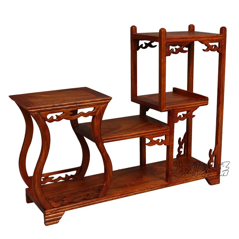 Premium Log Small Display Rack for Purple Sand Teapot Eco-Friendly Mahogany Tabletop Tea Set Shelf Quality Furniture