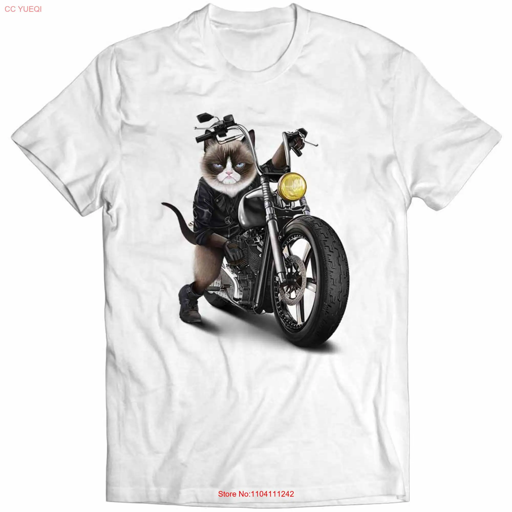 Cat Riding Chopper Motorcycle  Boys and Girls Youth T Shirt PrintStarT long or short sleeves