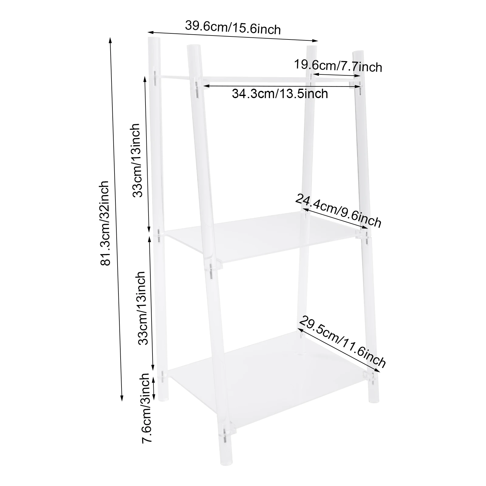 رف كتب على شكل سلم أكريليك، رف كتب شفاف من 3 طبقات، رف كتب متعدد الأغراض لغرفة المعيشة والحمام والمكتب