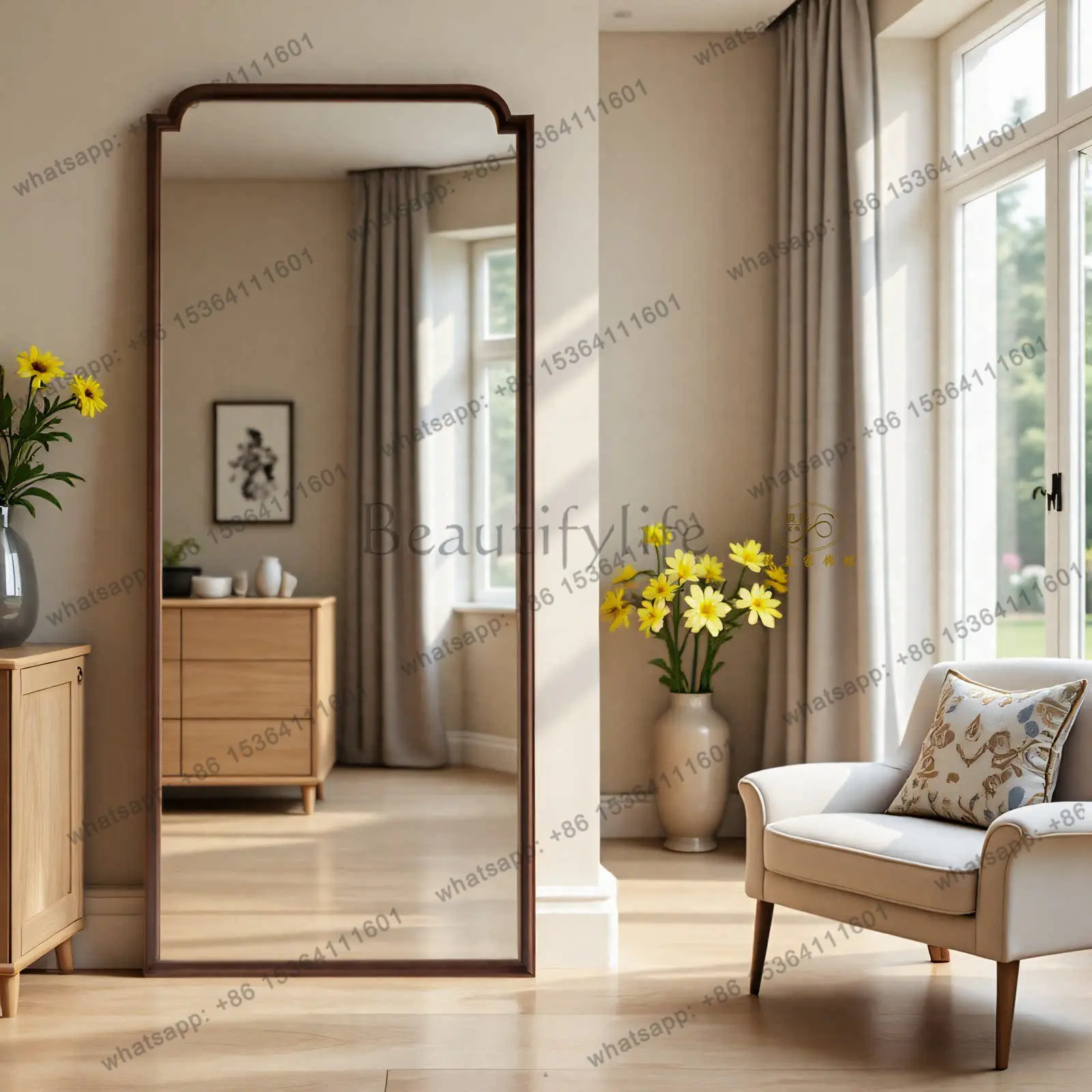 

D33 French retro full-length mirror, living room entrance wall-mounted home bedroom floor-to-ceiling fitting mirror
